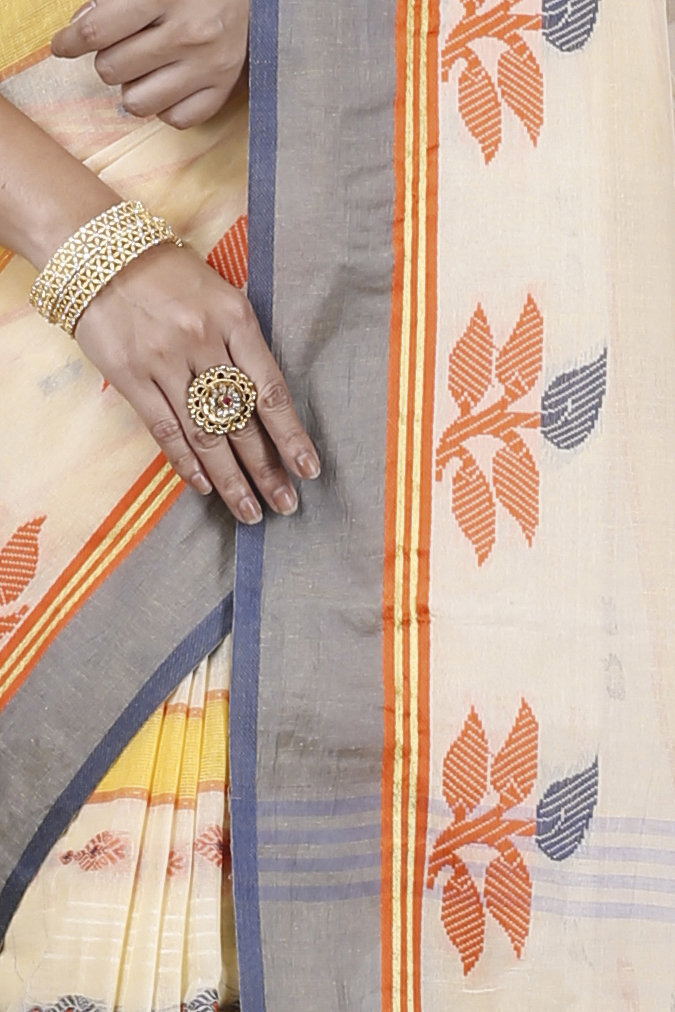 Light Yellow Pure Cotton Udichi Tant Saree (1160)